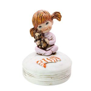 VTG 1973 Gorham Moppets Figurine Music Box Bedtime Girl Bear Pajamas WORKS READ